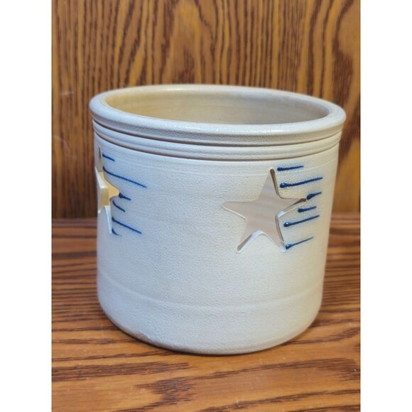 Stoneware Star Cutout Candle Holder By Union City Pottery 5" Tall Beige & Blue H - Picture 8 of 8